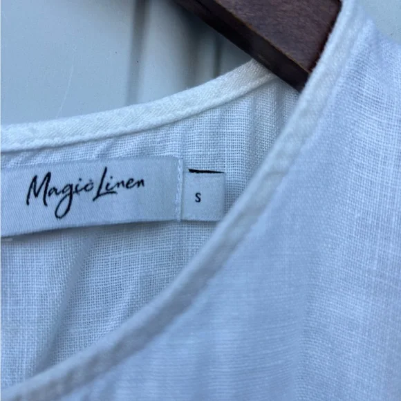 Sleeveless White High-Low Linen Dress - Picture 3 of 9